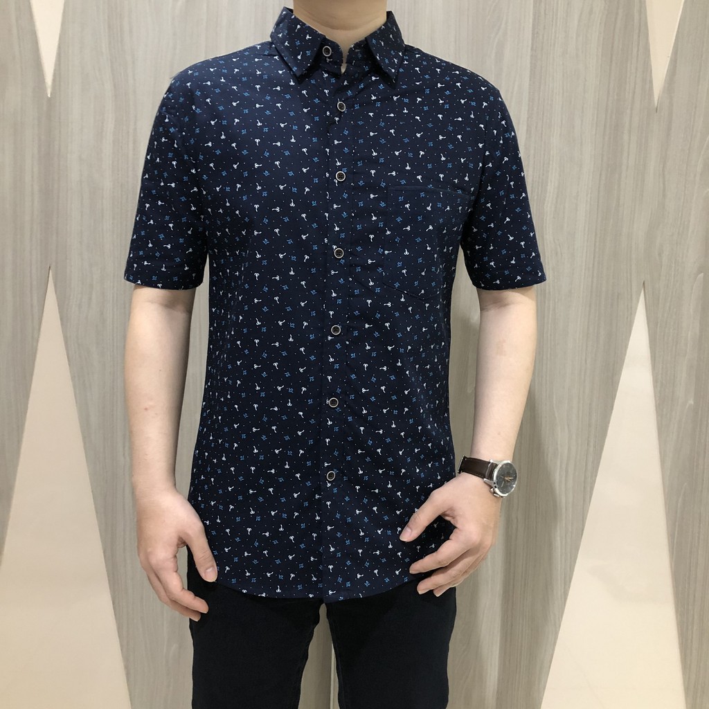 [GRIDLINE - S112 Navy &amp; Black] Kemeja Slimfit Pria Katun Lengan Pendek M-XXL