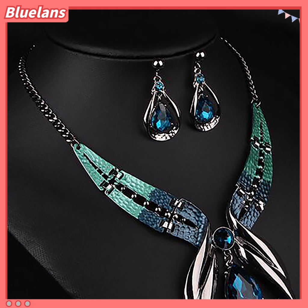 Bluelans 3Pcs Jewelry Set Adjustable Birthday Gift Anti-fade Teardrop Necklace Drop Earrings Jewelry Set