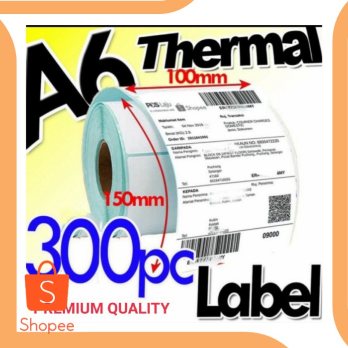 

LABEL BARCODE 100 X 150 KERTAS STICKER THERMAL 100x150 mm 300 pcs t