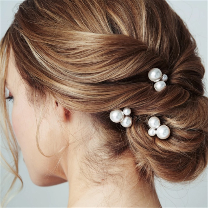 20Pcs/Bag U Shape Metal Pearl Flower Inlaid With Diamond Plate Hairpins Hair Accessories For Bridal Wedding