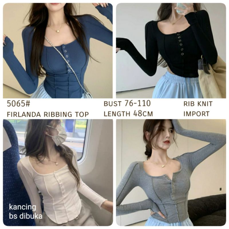 MDLV ~ 5065# Firlanda Ribbing Top Korea Button Knit Fashion Import