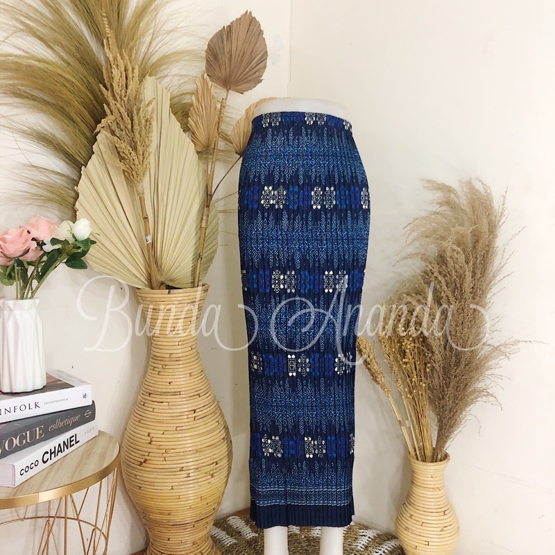 Rok Batik Plisket Fit S - JUMBO All Size-Toraja Navy