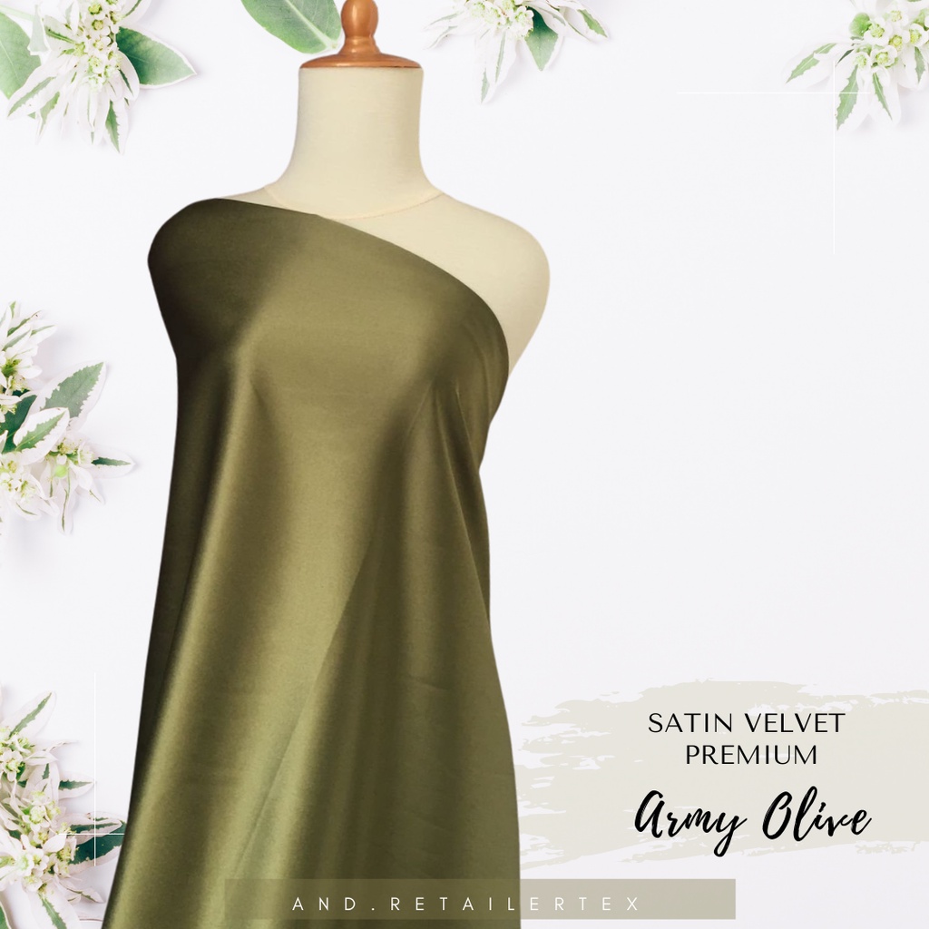 Kain Satin Velvet Premium Warna Hijau Army Semi Olive Bahan Seragam Bahan Furing Bisa untuk Background Backdrop Foto Produk