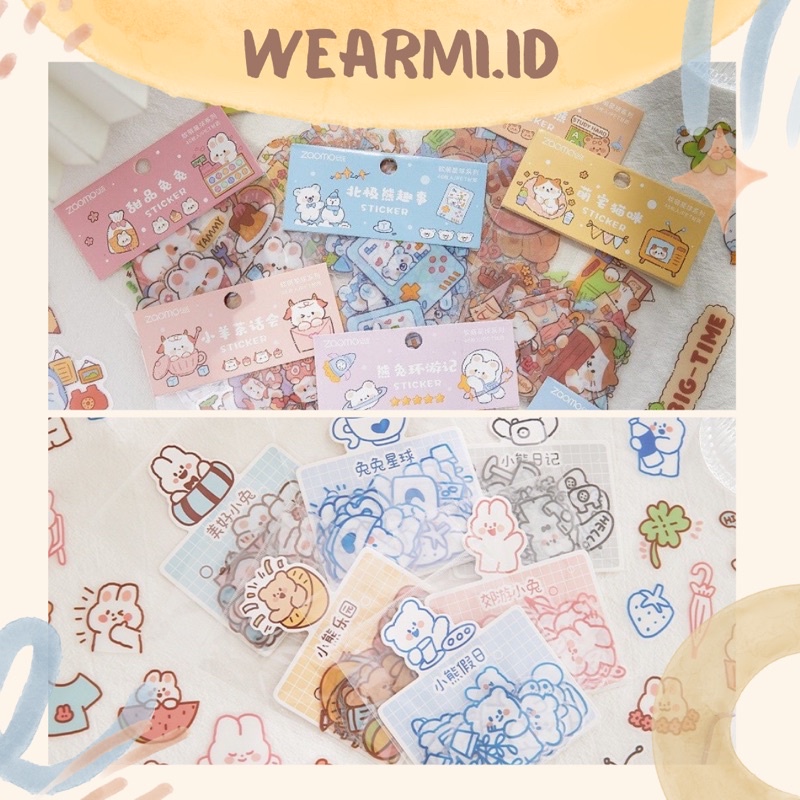 

40 / 46 pcs Sticker Pack PET Animal Bear Rabbit Colorfull Aesthetics Lucu Cute Bujo Jurnal DIY Scrapbook Wearmi