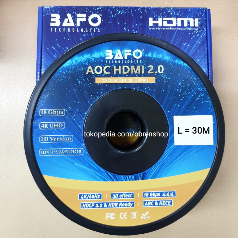 BAFO KABEL HDMI FO FIBER OPTIC 30 METER V2.0 4K / CABLE HDMI FIBER OPTIC V2.0 30M BAFO