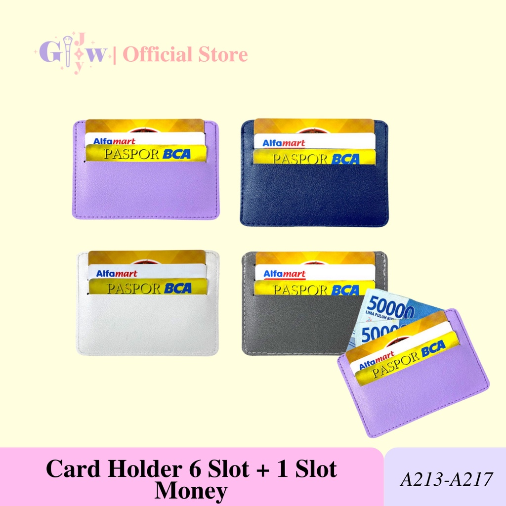 A213-A217 CARD HOLDER 6 slot kartu + 1 slot money uang dompet kecil travel travelling murah termurah warna ungu pastel lilac black navy grey abu hitam biru tua wanita pria laki cewe cowo cewek cowok white putih