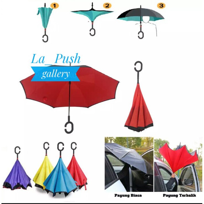 PAYUNG TERBALIK / REVERSE UMBRELLA GAGANG C KAZBRELLA 2ND GEN PINK