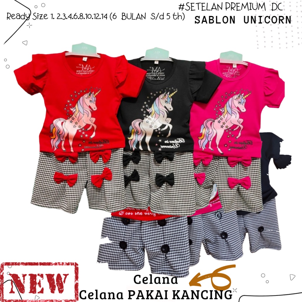 Setelan anak Perempuan &quot;Unicorn&quot; Size 1-5th bahan Ducati Katun Spandek Premium