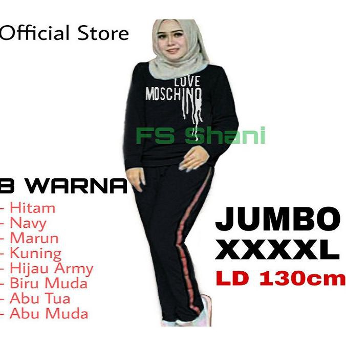 JUMBO XXXXL Stelan Baju Senam Muslim/Baju Senam/Stelan Olahraga Wanita - Hitam, XXXXL