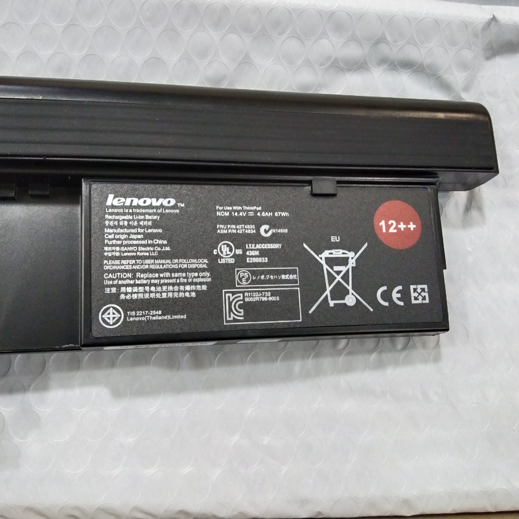 Baterai Batre Battery Laptop IBM LE ThinkPad X200 X201 Tablet X200T 43R9257 42T4658 14.4V 5200mAh 12++ Original 8 cell