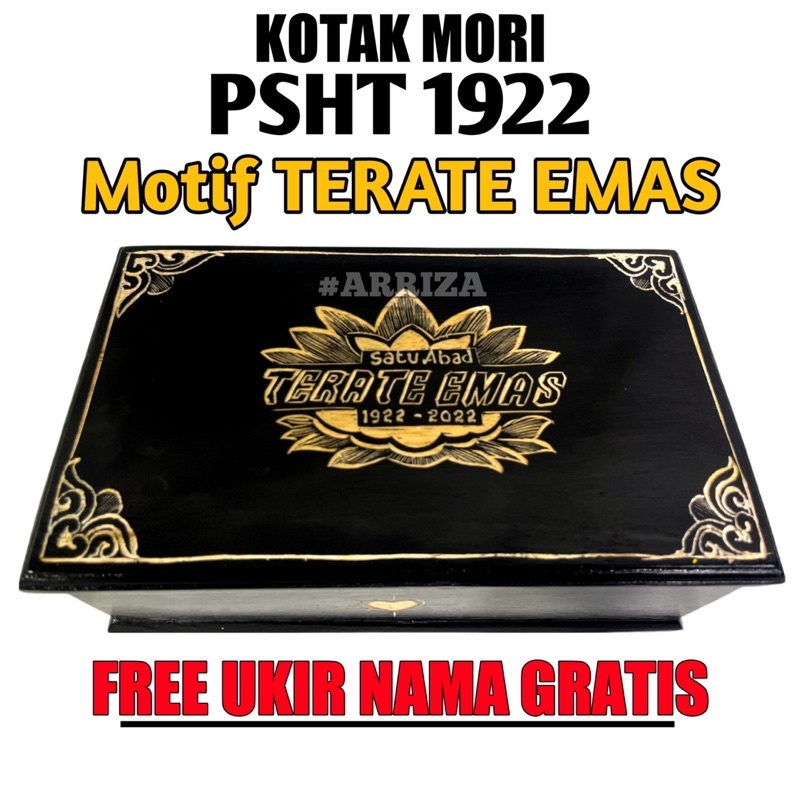 KOTAK MORI PSHT TERATE EMAS DARI KAYU JATI (FREE UKIR NAMA) TEMPAT PENYIMPANAN SABUK MORI PENCAK SILAT SETIA HATI TERATE 1922