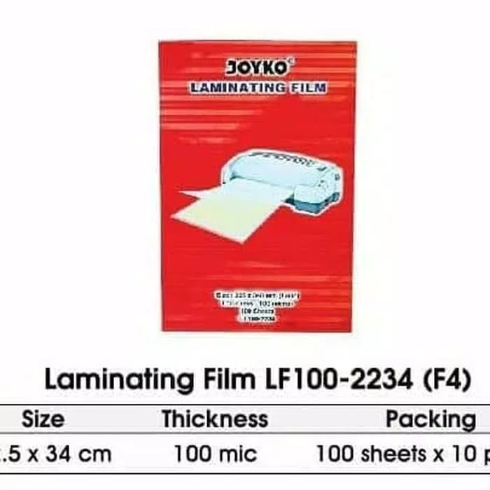 

NEW. PLASTIK LAMINATING FILM F4 (FOLIO) JOYKO TERMURAH ( COVER MERAH)