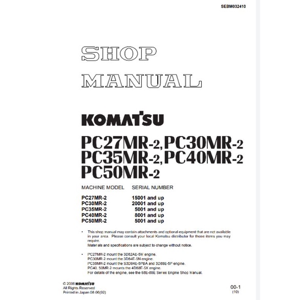 

shop manual excavator komatsu pc 40MR-2