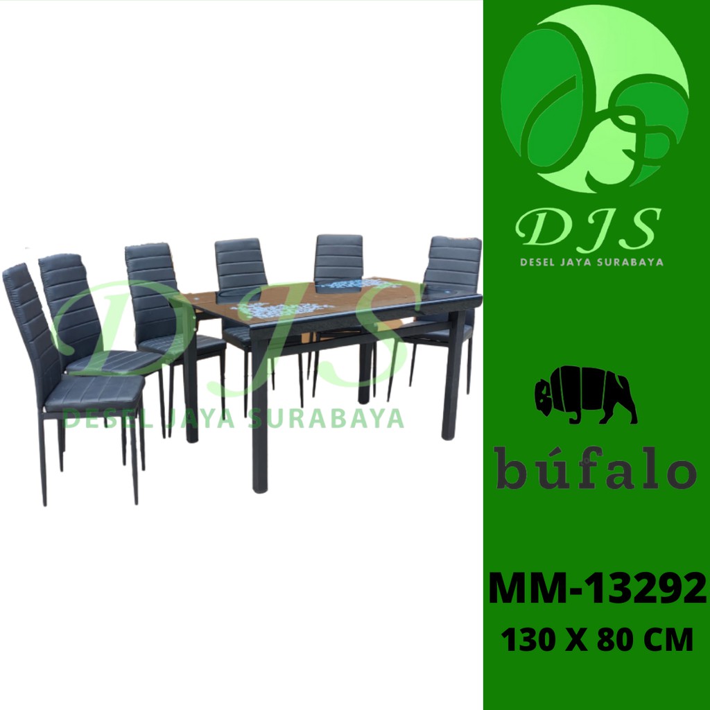 Meja Makan Besi Set Kaca 6 Kursi - Meja Makan 6 Kursi - MM 13292 Hitam - Meja Makan