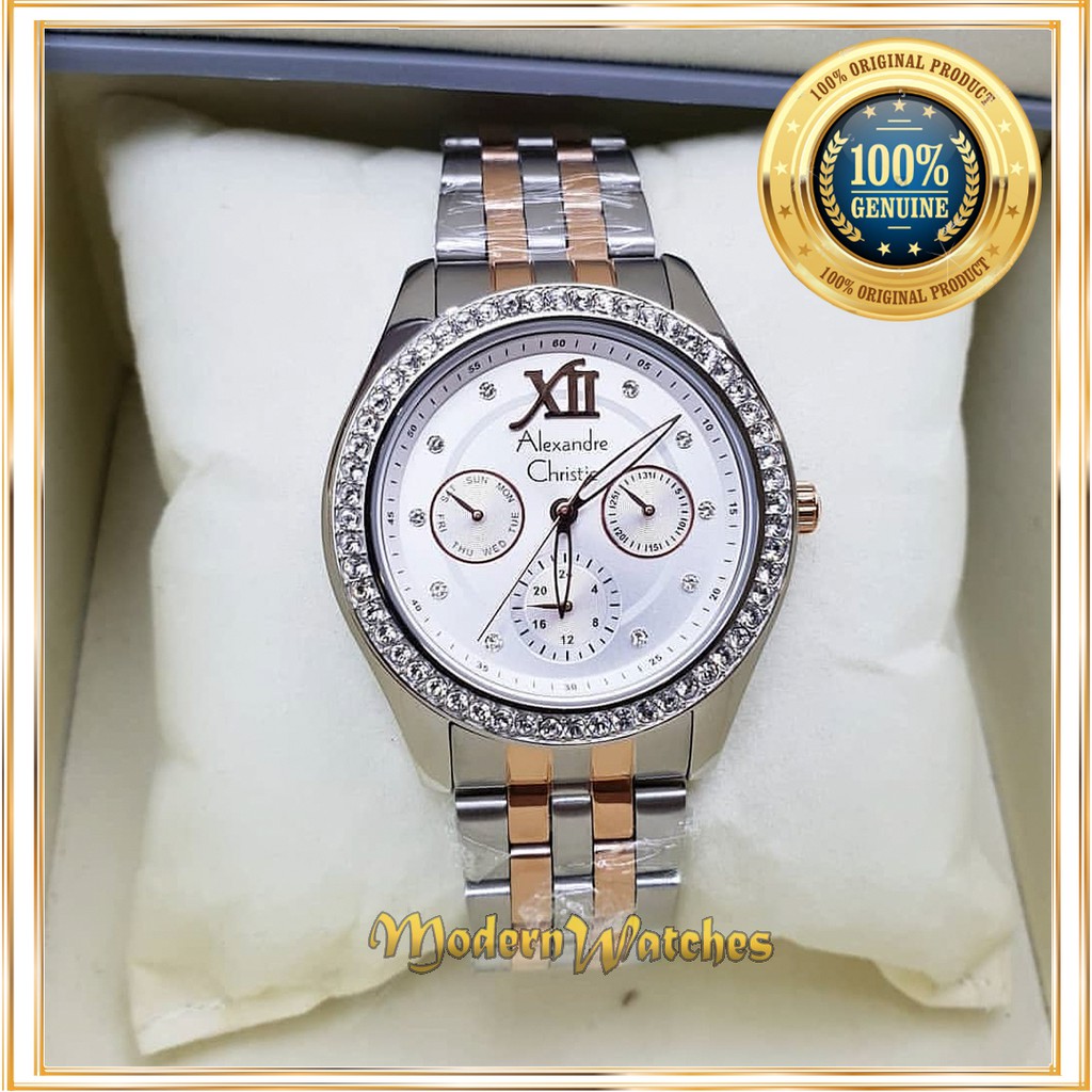 Jam Tangan Wanita Alexandre Christie AC 2496 Silver Rosegold Kombinasi Jam Cewek Ori Alexander laris