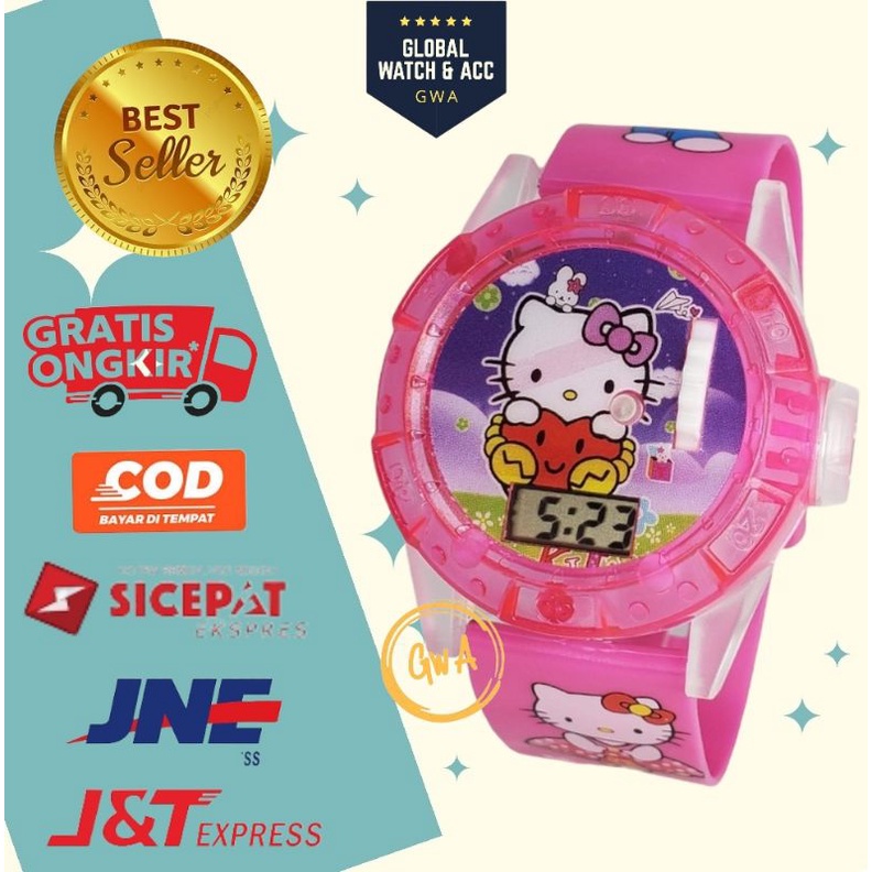 Jam tangan anak laser musik karakter Hello kitty