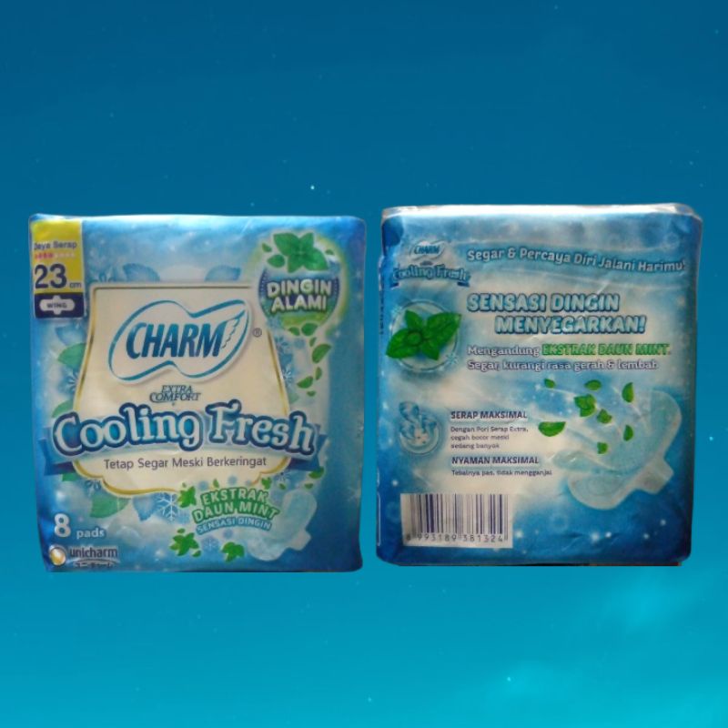 Charm Cooling Fresh 23cm Wing Pembalut Wanita Extrak Daun Mint Kemasan Renceng