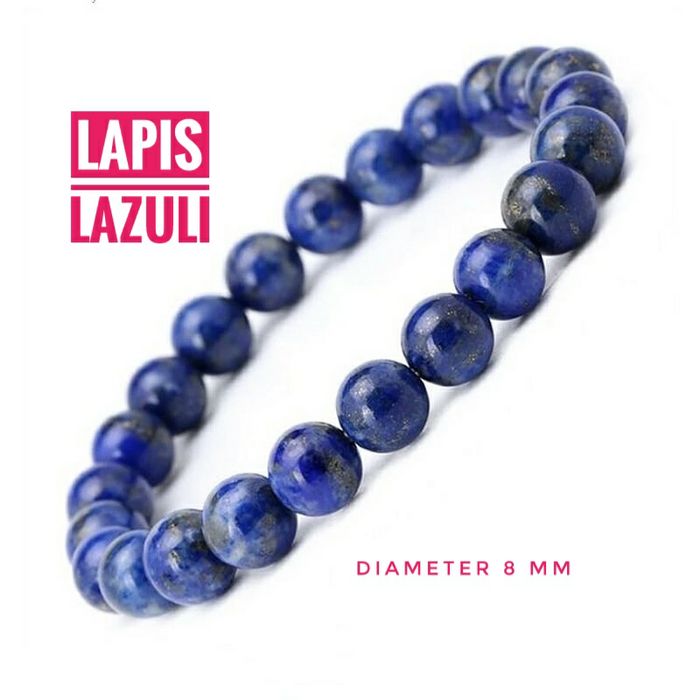 Gelang tangan batu lapis lazuli serat emas diameter 8 mm