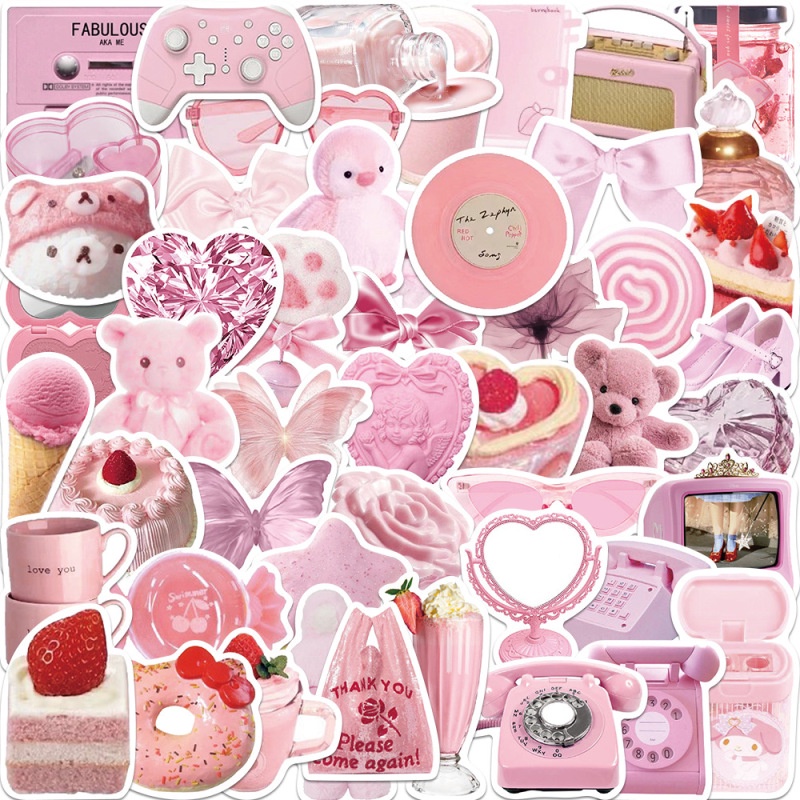 50 Pcs / set Stiker Motif Beruang Pink / Hati / Grafitti Tahan Air Untuk Dekorasi Koper / Notebook Diy