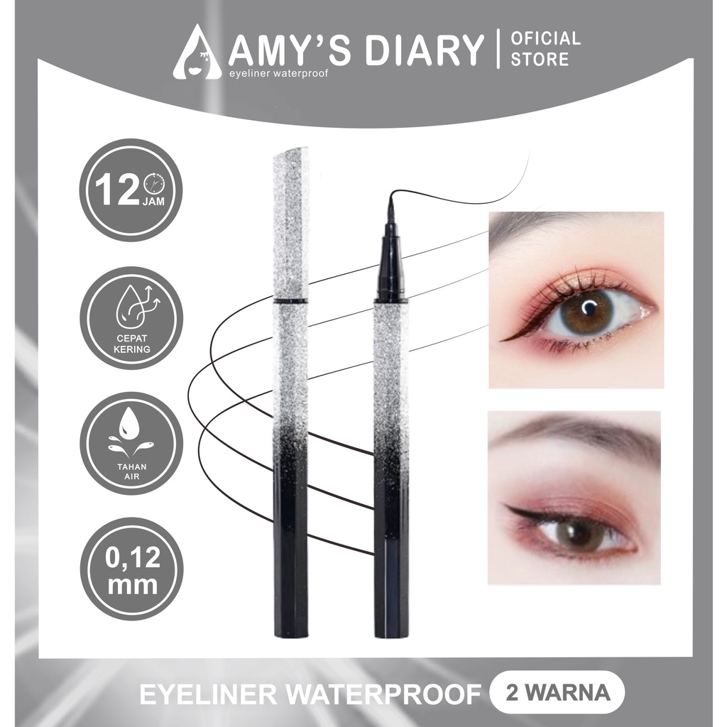 Eyeliner Cair Amy's Diary Waterproof  Rose Roll Black High Class Long lasting Quick-set Formula Ultra soft Felt Tip Up to 12H Long-wear