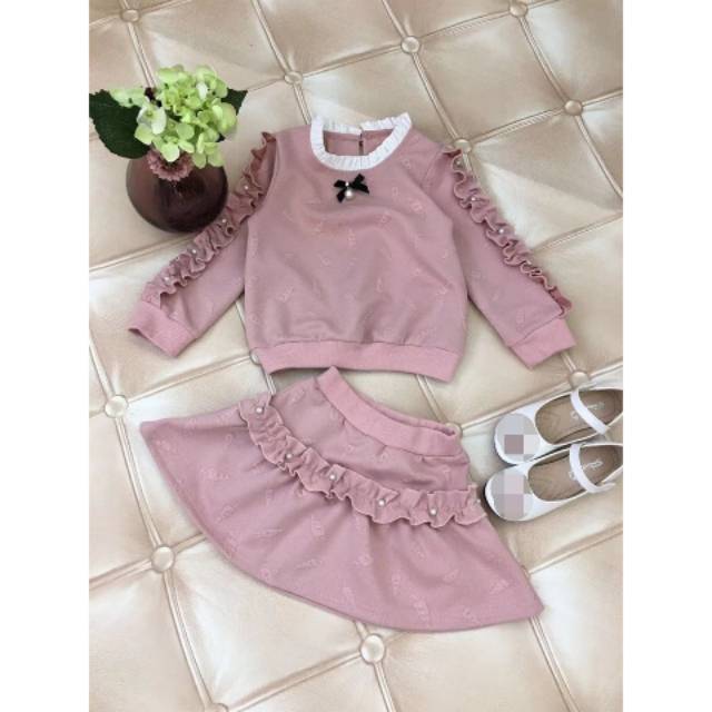 KING KID PREMIUM set (baju setelan anak import sweater + mini skirt)