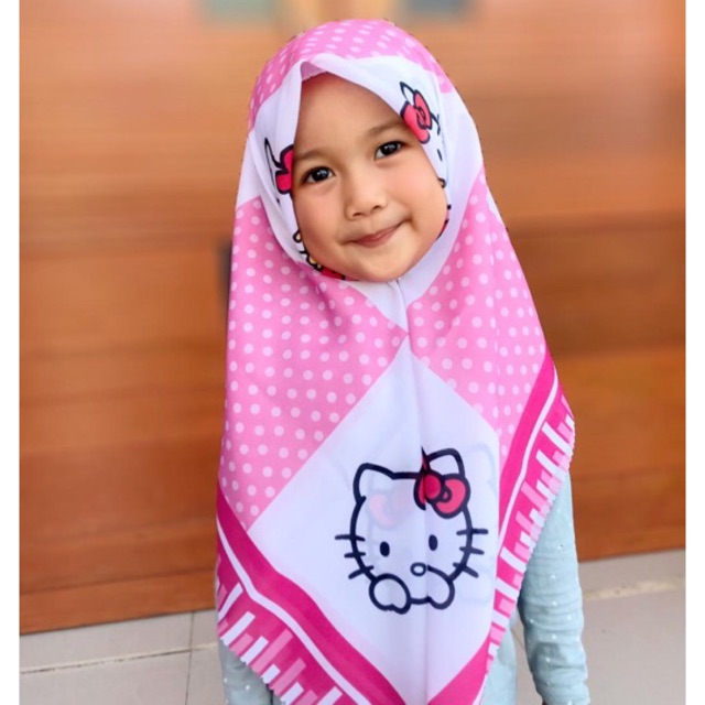 VOAL PRINTING ANAK MOTIF HELLOKITTY / HIJAB ANAK LUCU / KERUDUNG ANAK KARAKTER LUCU / JILBAB ANAK