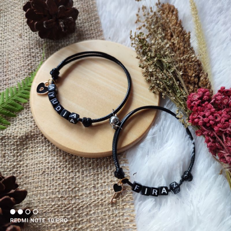 Gelang magnet nama kunci / gelang couple / gelang magnet / gelang nama / gelang tali
