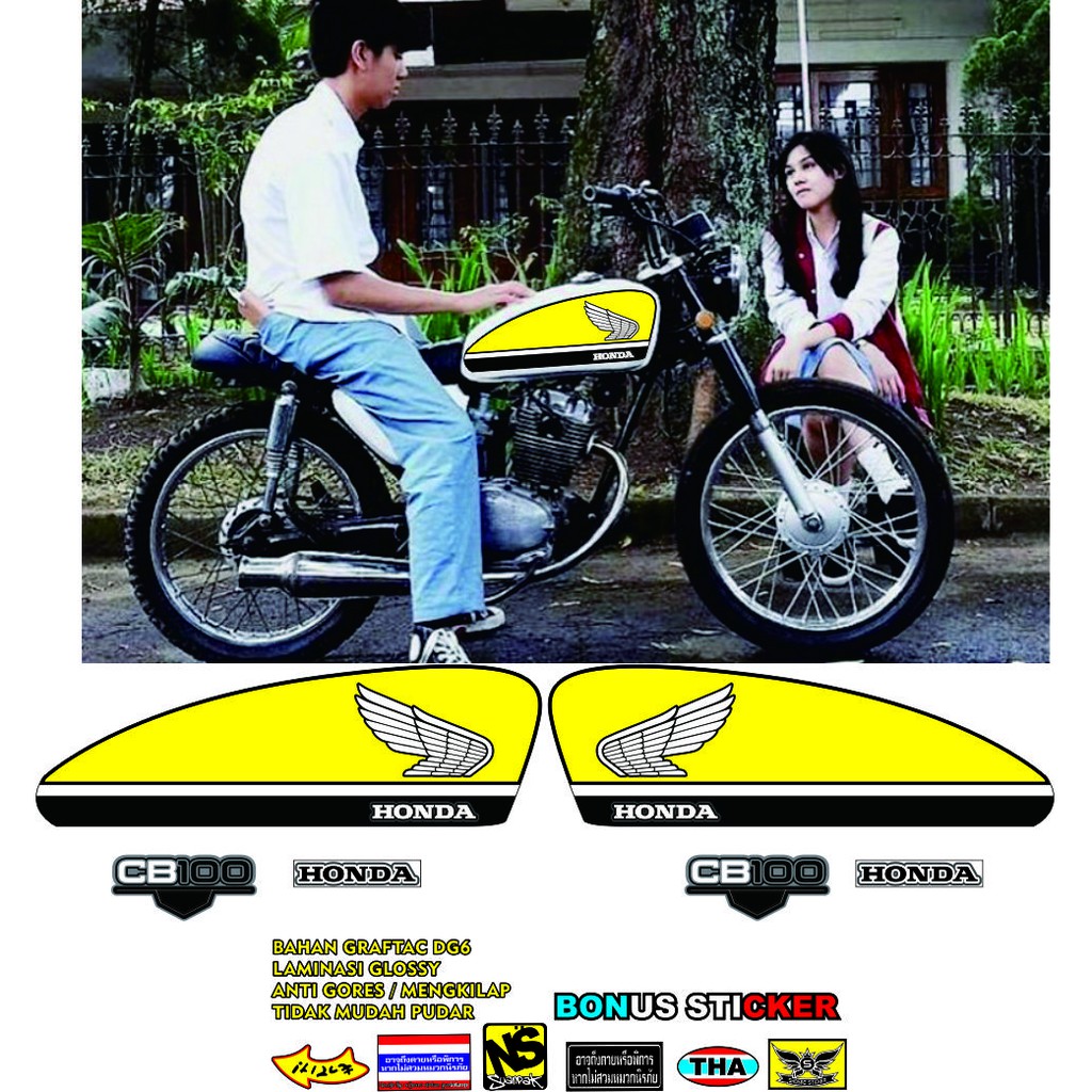 STIKER STRIPING UNIVERSAL BUAT MOTOR CB100 ALL CUSTOM POLET KUNING