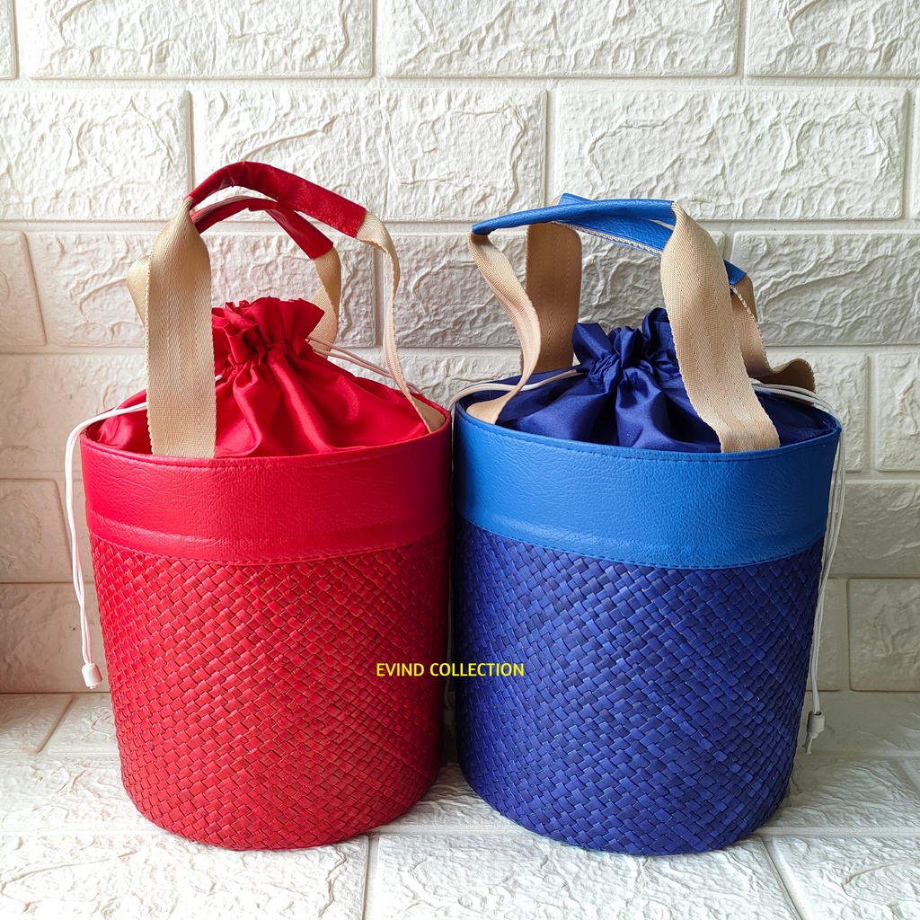 Tas Parcel Anyaman Pandan List Kulit Sintetis Keranjang Hampers Lebaran