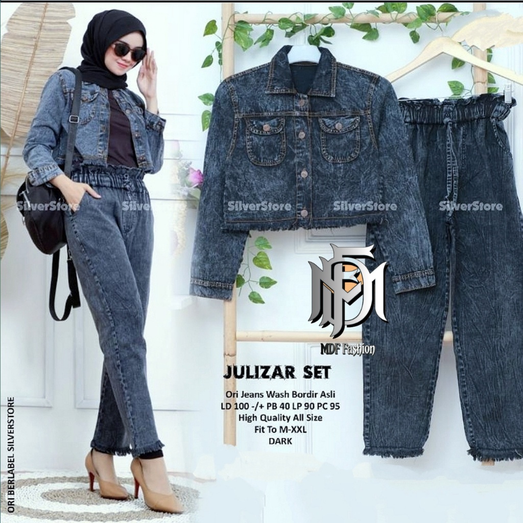 Setelan Wanita Jeans / One Set Jaket Jeans Snow / Jaket Crop Wanita / Set Pans / Jaket Jeans wanita 