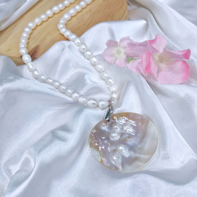 kalung mutiara air tawar / kalung kerang mutiara asli / kalung mutiara asli / kalung hijab