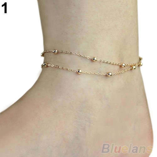 Gelang Kaki Rantai Double Layer Aksen Manik-Manik Untuk Wanita