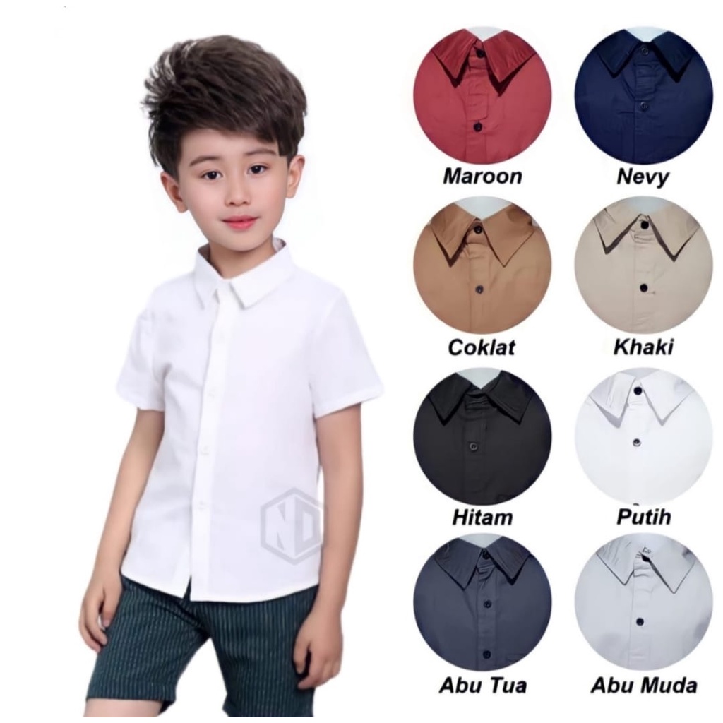 Kemeja Polos Anak Laki Laki - Baju Anak Lengan Pendek Kemeja Cowo Kemeja Oxford Usia 2 Thn - 10 Thn