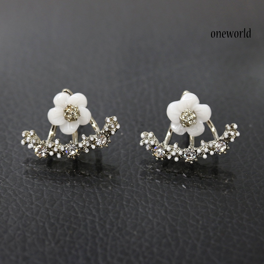 OW@ Women Fashion Rhinestone Inlaid Daisy Stud Earrings Ear Jacket Jewelry Gift