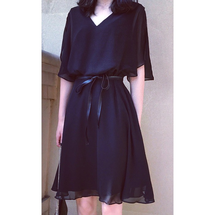 WSA73 dress gaun hitam big size jumbo shifon import baju atasan