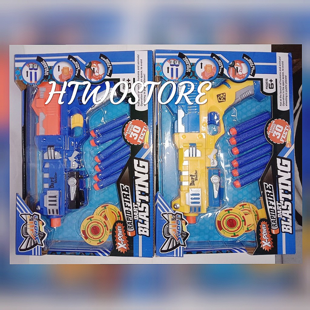 Mainan anak pistol pistolan peluru busa kokang air shoot x-shoot rapid fire dart blasting