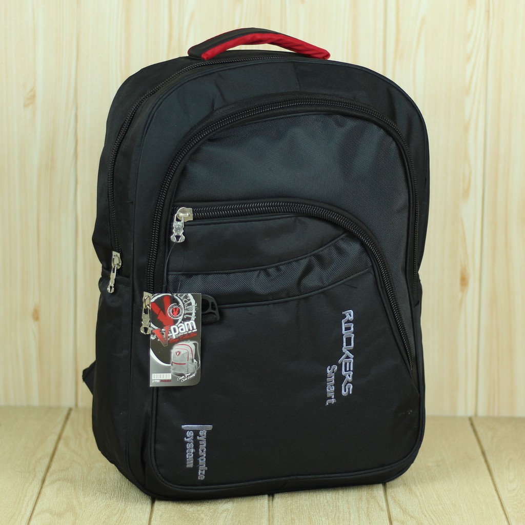 Tas Ransel V Pam Rockers Hitam Back Pack Pria Multi Fungsi Fashionable Bahan Tebal Kuat Berkualitas