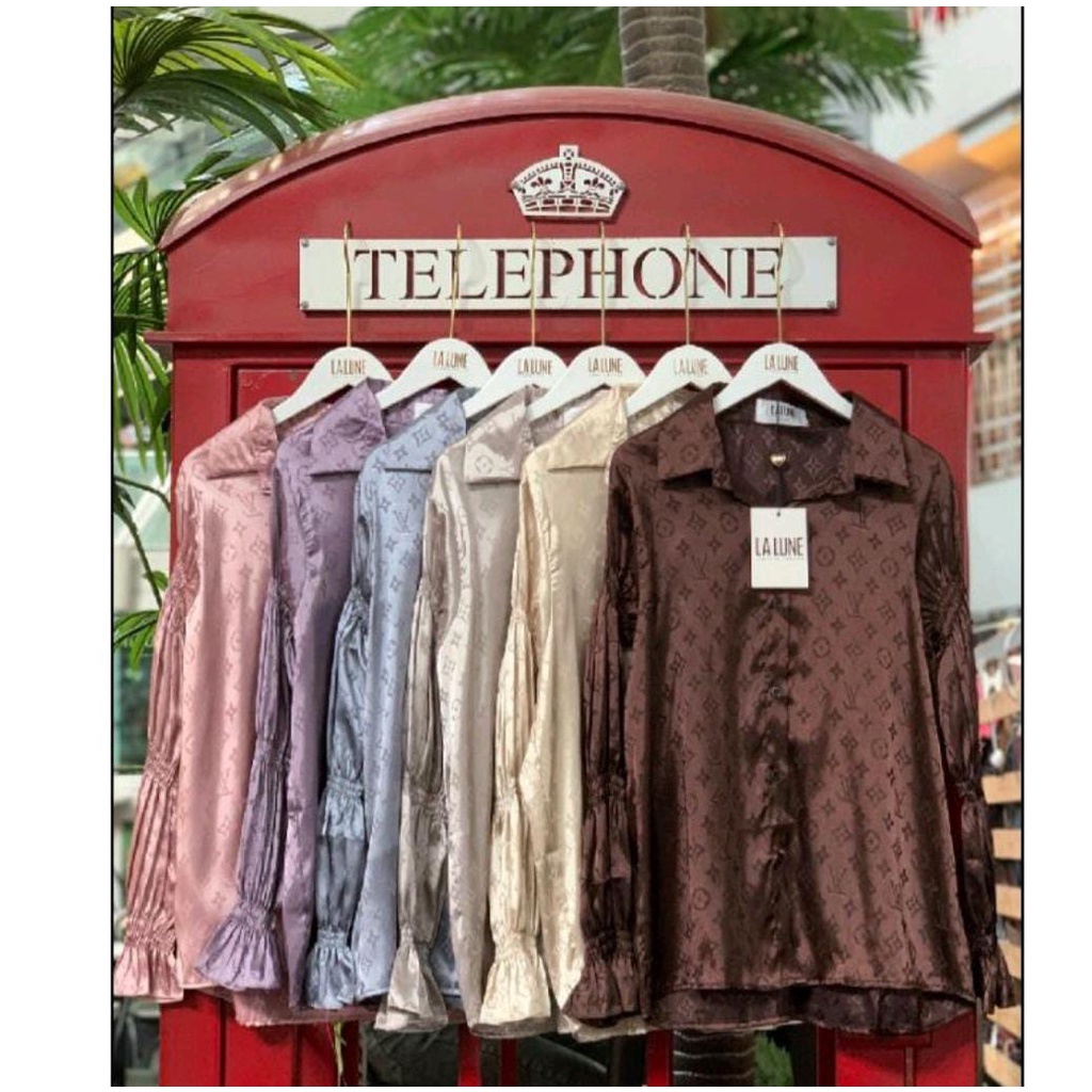 KEMEJA LALUNE MOTIF LV KERUT - ORIGINAL IMPORT BANGKOK ADA TAG BEST SELLER TERMURAH