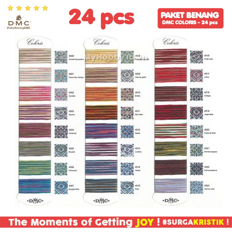 Paket 24 Pcs Benang Sulam Kristik Strimin DMC Art 517 - Coloris Gradasi Sembur