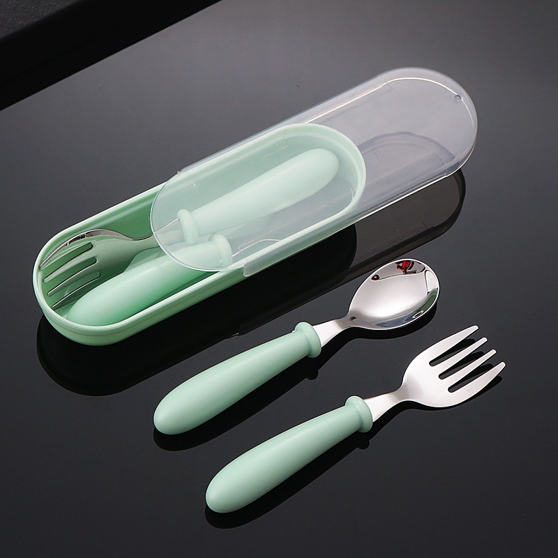 [Rumah MAINAN] Stainless Sendok Garpu Baby Spoon Fork Portable Set Peralatan Makan Gambar Kartun  Alat Makan Anak Travel MPASI Bayi