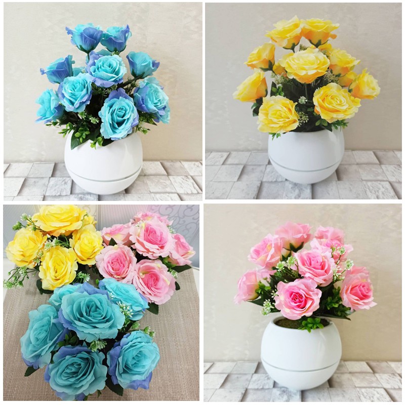 Bunga Mawar Artifisial Pot Vienna/Rangkaian Mawar Sudut/Mawar Kain Artificial/Bunga Plastik 0139