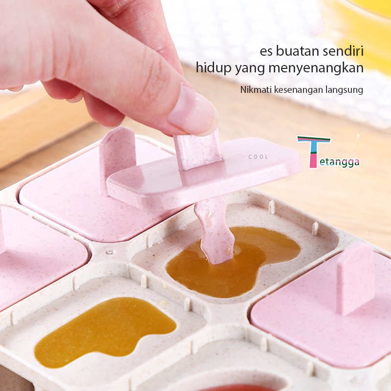 Cetakan Es Krim Stik Kotak Mini / Cetakan Ice Cream Stick Jelly  8 Slot Es Loli DIY Beserta Lucu Es Batu Bulat