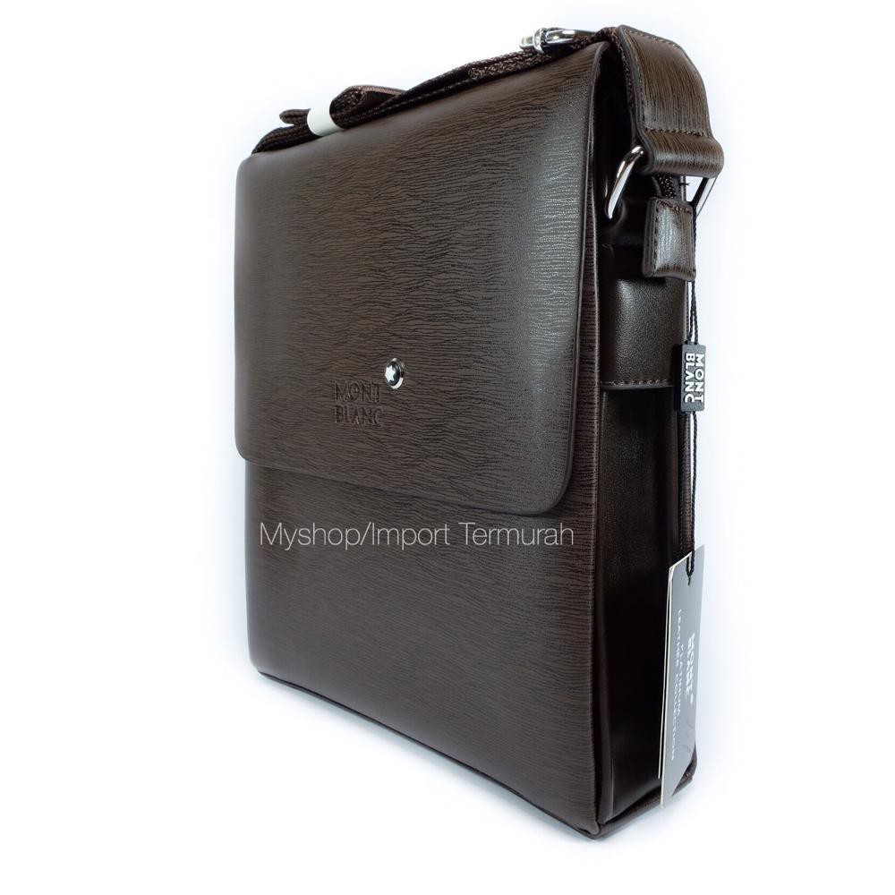 Recommended Tas Selempang Kulit Pria Cowo Branded Import Mont Blanc Mb 48 Brown Diskon