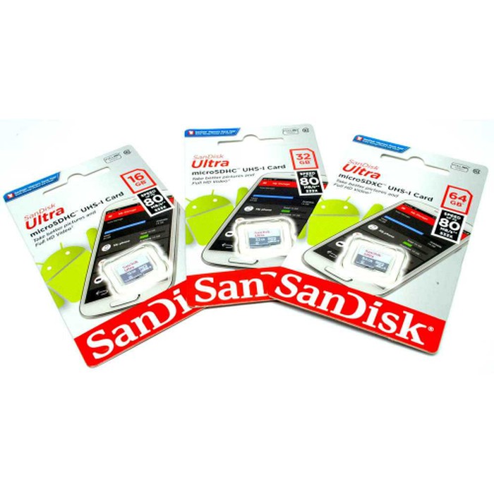 Memory Card Micro SD SANDISK 16GB Class 10 Speed 80 MBPS ULTRA SDHC