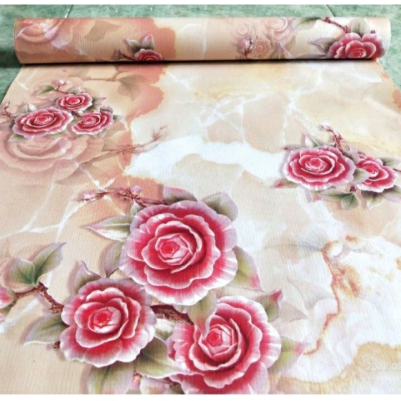 Wallpaper dinding motif krem bunga mawar