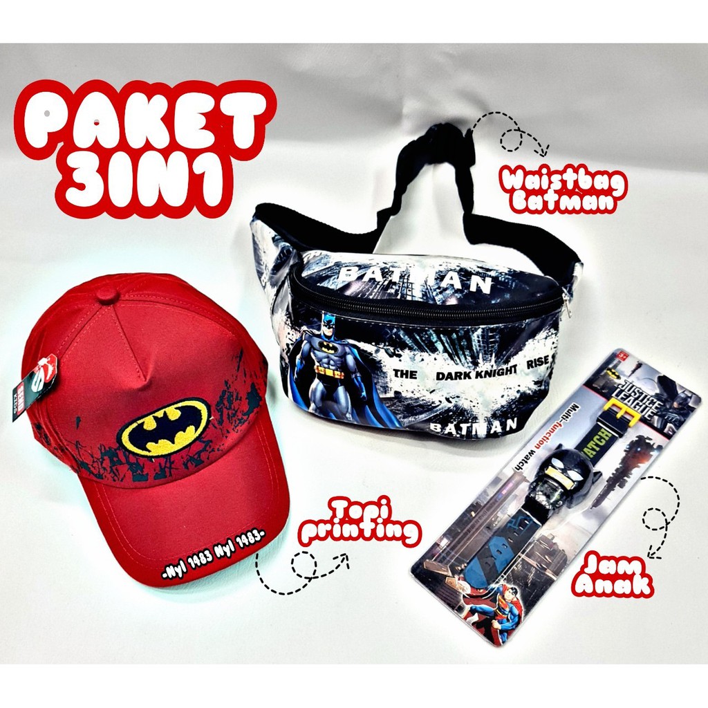 KSO_BAG -Tas Selempang WaistBag Anak Laki-Laki 3In1 Termurah Carakter Batman Lucu Korea Style