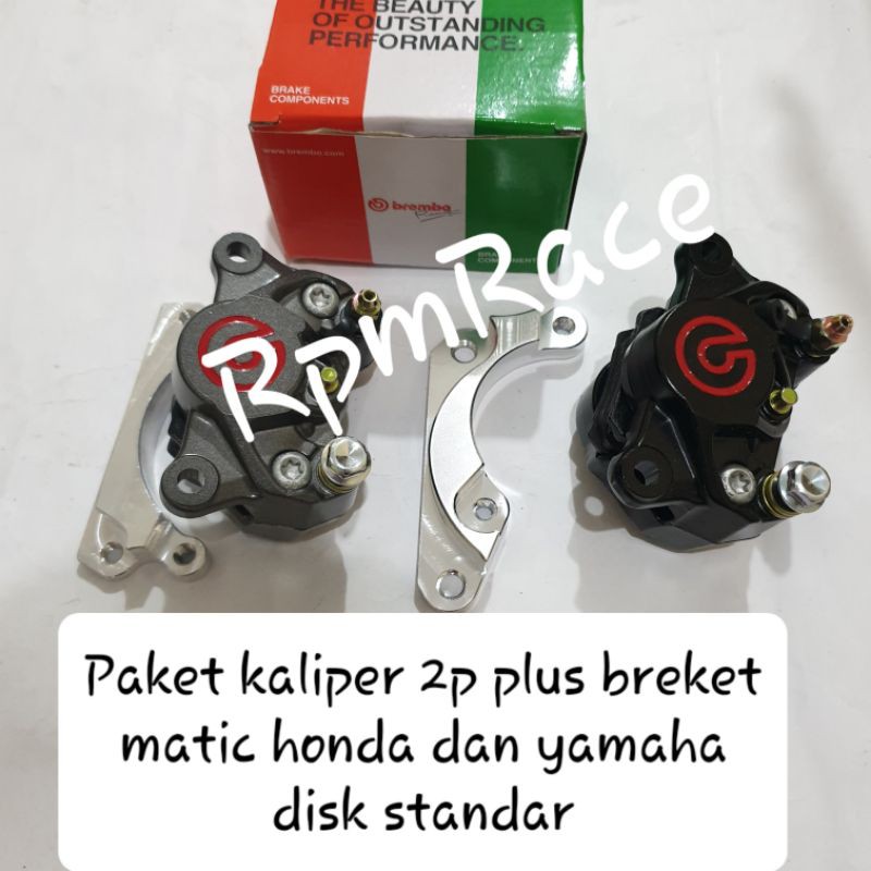 Paket Kaliper Bmb 2p / 2 Piston Big Logo Plus Breket Ukuran Disk standar Matic honda yamaha beat mio