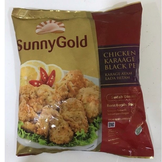 

Chicken Karage Black Papper Sunny Gold 500 Gram Naget ayam/frozen