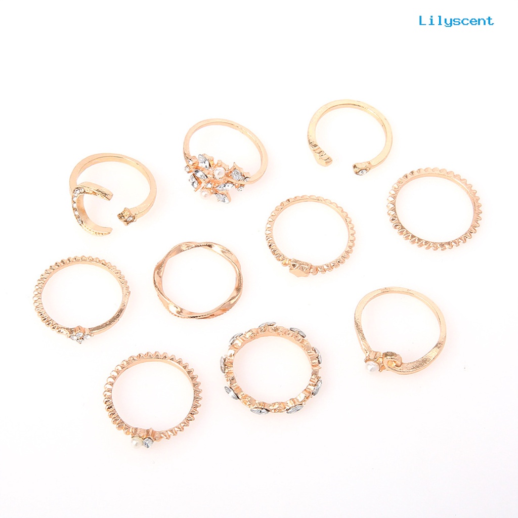 10 Pcs Cincin Jari Bentuk Geometris Daun Bulan Hati Tidak Pudar Untuk Hadiah Wanita