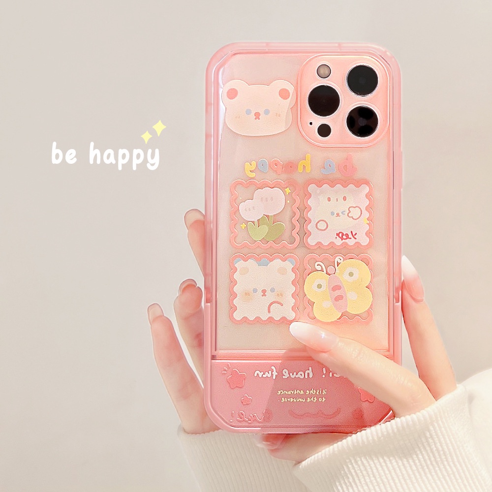 Ins Soft Case Silikon Motif Beruang Pink Untuk Iphone 14 7 8 Se 2020 7 + 8PLUS XS XR 11 12 13 PRO MAX